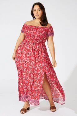 Red Boho Maxi Dress Short Sleeve Shirred -You And All Fashion Store cdd1362g 34rb boho 3