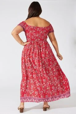 Red Boho Maxi Dress Short Sleeve Shirred -You And All Fashion Store cdd1362g 34rb boho 5
