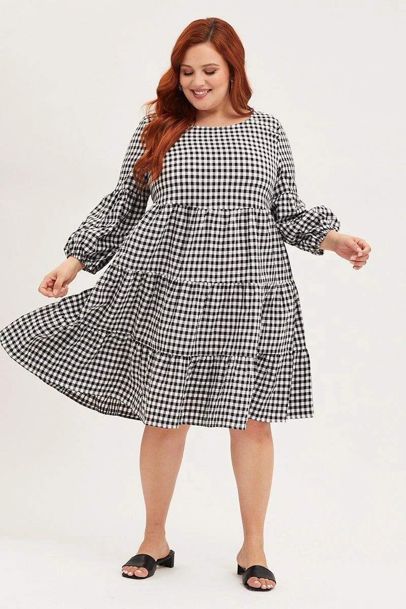 Check Skater Dress Round Neck Long Sleeve Tie 3 Check Skater Dress Round Neck Long Sleeve Tie - Image 3