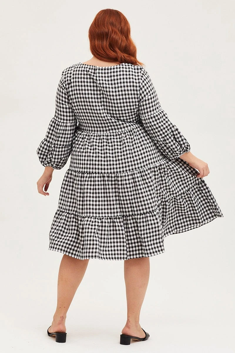 Check Skater Dress Round Neck Long Sleeve Tie 5 Check Skater Dress Round Neck Long Sleeve Tie - Image 5