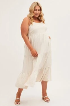 Beige Maxi Dress Sleeveless Tiered Linen Blend -You And All Fashion Store cdd1373 33rb natural 3