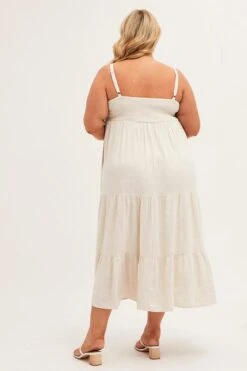 Beige Maxi Dress Sleeveless Tiered Linen Blend -You And All Fashion Store cdd1373 33rb natural 5