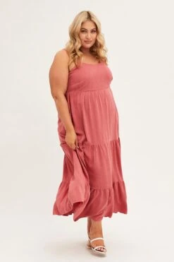 Brown Maxi Dress Sleeveless Tiered Linen Blend -You And All Fashion Store cdd1373 33rb rust 3