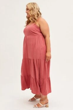 Brown Maxi Dress Sleeveless Tiered Linen Blend -You And All Fashion Store cdd1373 33rb rust 4
