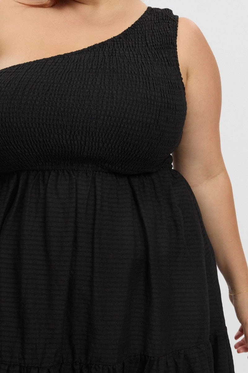 Black One Shoulder Textured Minidress 6 Black One Shoulder Textured Minidress - Image 6