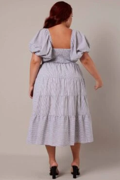 White Stripe Midi Dress Short Sleeve Tiered -You And All Fashion Store cdd1386d 47rb stripe 5