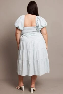 Green Stripe Midi Dress Short Sleeve Tiered -You And All Fashion Store cdd1386h 47rb stripe 5