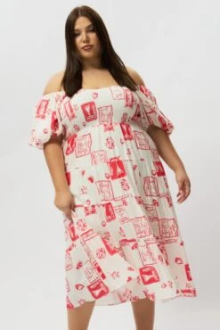 Red Abstract Midi Dress Short Sleeve Tiered Linen Blend -You And All Fashion Store cdd1386i 47rb abstract 3