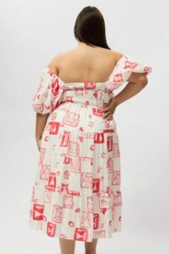 Red Abstract Midi Dress Short Sleeve Tiered Linen Blend -You And All Fashion Store cdd1386i 47rb abstract 5