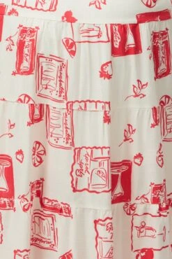 Red Abstract Midi Dress Short Sleeve Tiered Linen Blend -You And All Fashion Store cdd1386i 47rb abstract 6