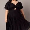 Black Maxi Dress Short Sleeve Tiered Twist Front