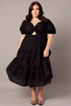 Black Maxi Dress Short Sleeve Tiered Twist Front -You And All Fashion Store cdd1392 35rb black 3