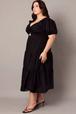 Black Maxi Dress Short Sleeve Tiered Twist Front -You And All Fashion Store cdd1392 35rb black 4