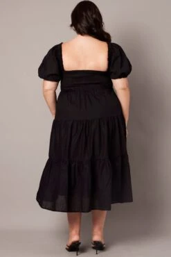 Black Maxi Dress Short Sleeve Tiered Twist Front -You And All Fashion Store cdd1392 35rb black 5