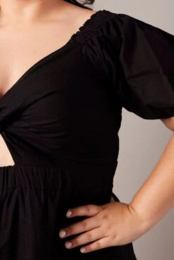 Black Maxi Dress Short Sleeve Tiered Twist Front -You And All Fashion Store cdd1392 35rb black 6