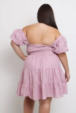 Pink Twist Front Puff Sleeve Elastic Detail Minidress -You And All Fashion Store cdd1392d 47ab pink 4