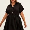 Black Shirt Dress Short Sleeve Linen Blend