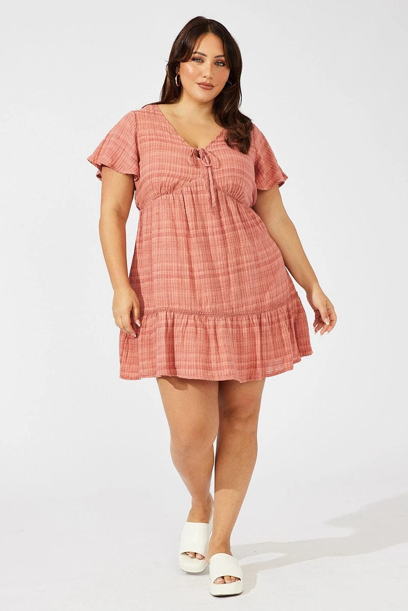 Brown Smock Dress Short Sleeve Textured 2 Brown Smock Dress Short Sleeve Textured - Image 2