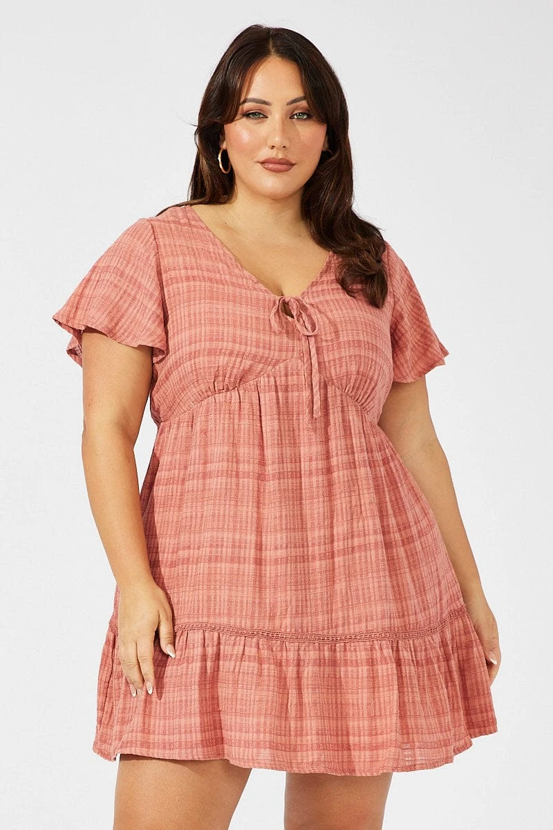 Brown Smock Dress Short Sleeve Textured 3 Brown Smock Dress Short Sleeve Textured - Image 3