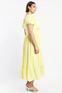 Yellow Midi Dress Short Sleeve Ruched Bust -You And All Fashion Store cdd14030b 35rb yellow 3