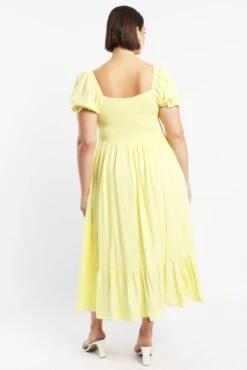 Yellow Midi Dress Short Sleeve Ruched Bust -You And All Fashion Store cdd14030b 35rb yellow 4