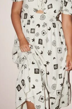 Beige Abstract Midi Dress Short Sleeve Ruched Bust -You And All Fashion Store cdd14030d 35r abstract 6