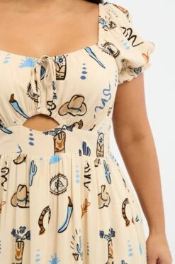 Beige Abstract Midi Dress Short Sleeve Cut Out Linen Blend -You And All Fashion Store cdd14030e 47r abstract 5