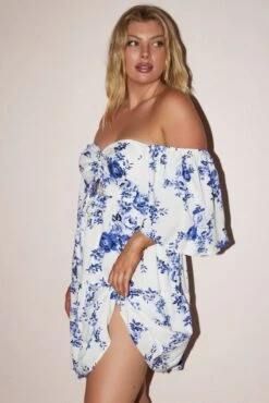 Blue Floral Drawstring Front Puff Sleeve Mini Dress 9 Blue Floral Drawstring Front Puff Sleeve Mini Dress -You And All Fashion Store cdd1417n 35a floral 4