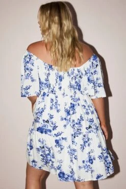 Blue Floral Drawstring Front Puff Sleeve Mini Dress 10 Blue Floral Drawstring Front Puff Sleeve Mini Dress -You And All Fashion Store cdd1417n 35a floral 5