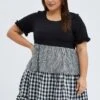 Black Check Mini Dress Short Sleeve Tiered