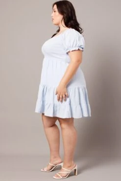 Blue Cotton Shirred Bodice Minidress -You And All Fashion Store cdd1429 35ab sky blue 4