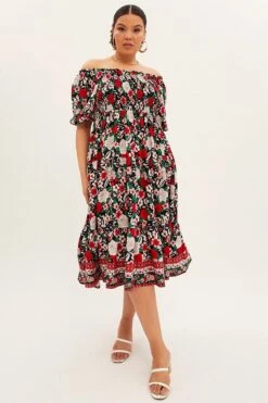 Multi Boho Midi Dress Off Shoulder Tie Back -You And All Fashion Store cdd1429p 34ab boho 3