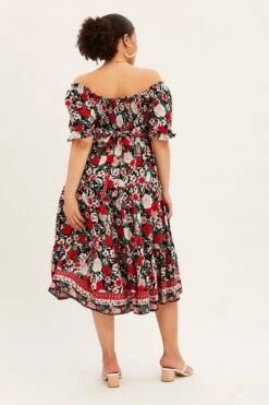 Multi Boho Midi Dress Off Shoulder Tie Back -You And All Fashion Store cdd1429p 34ab boho 5