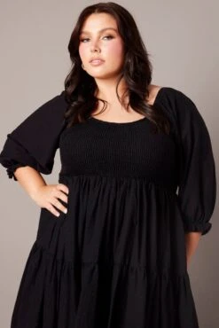 Black Shirred Tier Cotton Mini Dress 8 Black Shirred Tier Cotton Mini Dress -You And All Fashion Store cdd1439a 34a black 3