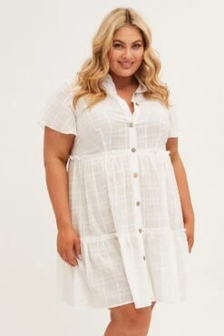 White Mini Dress Short Sleeve Button Front Textured -You And All Fashion Store cdd14420a 34ab white 3