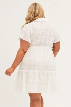 White Mini Dress Short Sleeve Button Front Textured -You And All Fashion Store cdd14420a 34ab white 5