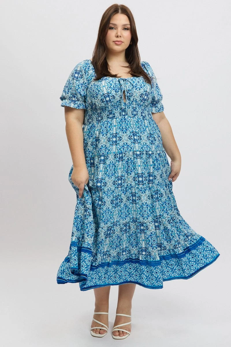 Blue Boho Maxi Dress Short Sleeve 1 Blue Boho Maxi Dress Short Sleeve
