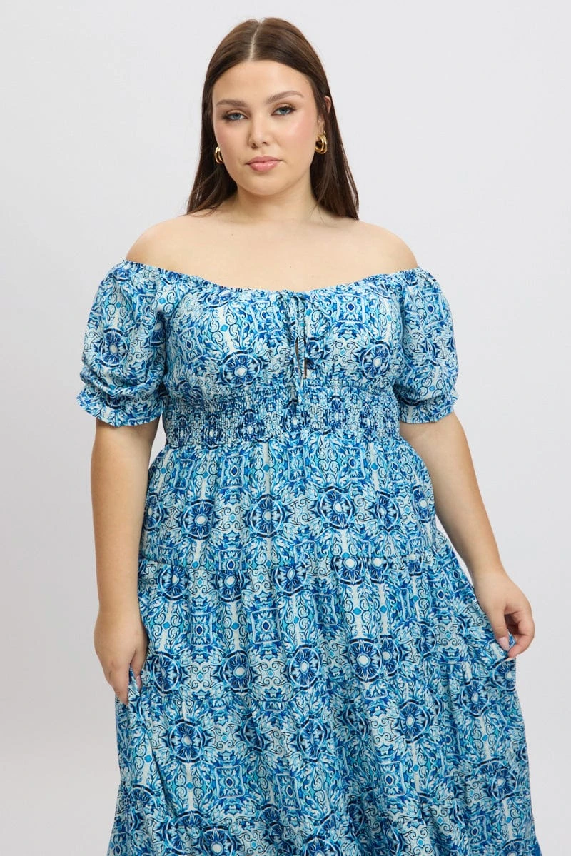 Blue Boho Maxi Dress Short Sleeve 2 Blue Boho Maxi Dress Short Sleeve - Image 2