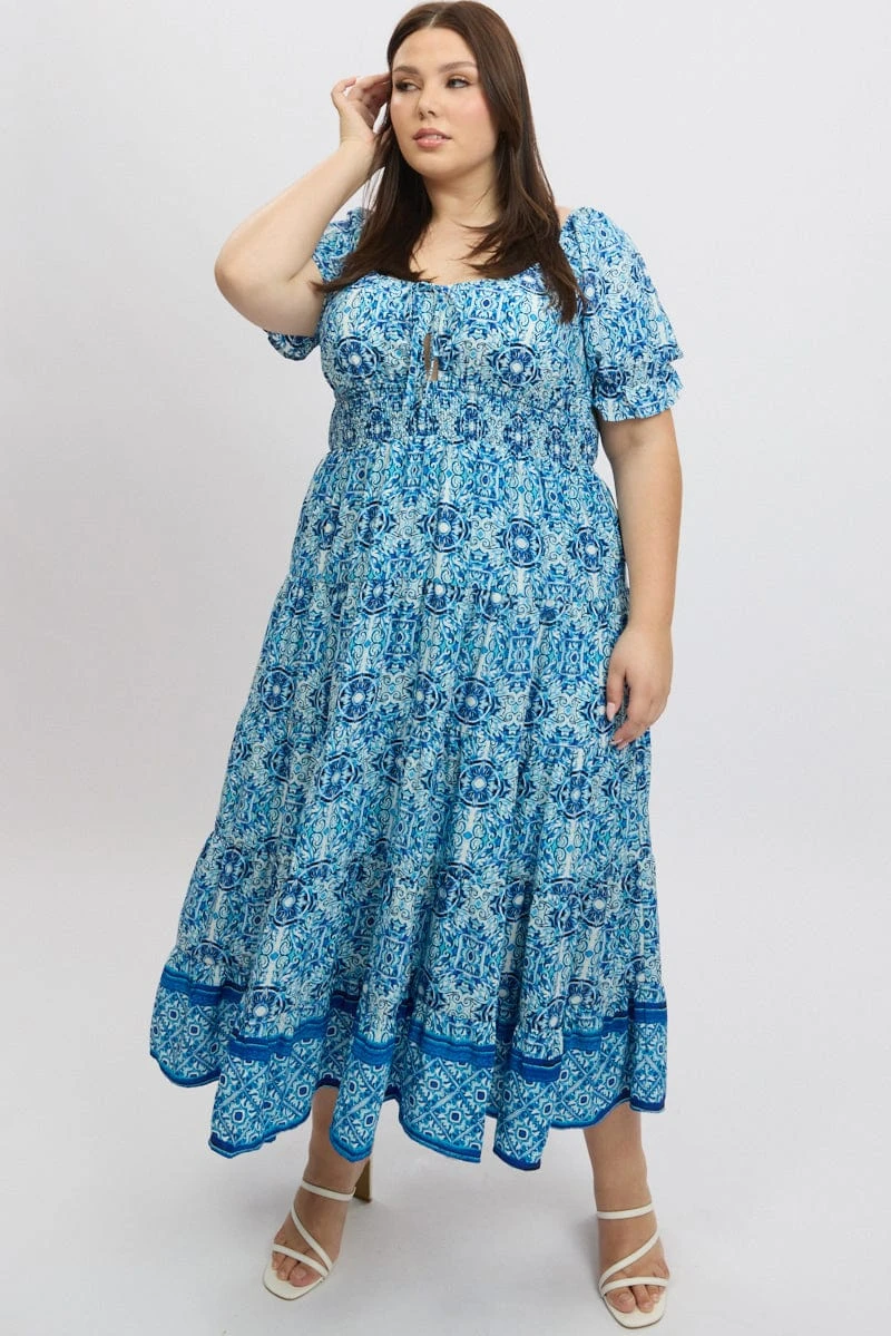 Blue Boho Maxi Dress Short Sleeve 3 Blue Boho Maxi Dress Short Sleeve - Image 3