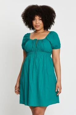 Green Short Capped Sleeve Mini Dress