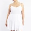White Tiered Linen Blend Swing Dress