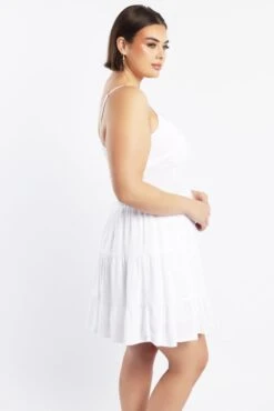 White Tiered Linen Blend Swing Dress -You And All Fashion Store cdd1450 10ab white 3