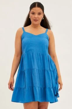 Blue Fit And Flare Dress Sleeveless Tiered Mini -You And All Fashion Store cdd1450b 81r azure 3