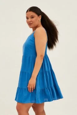 Blue Fit And Flare Dress Sleeveless Tiered Mini -You And All Fashion Store cdd1450b 81r azure 4