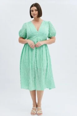 Green Midi Dress Short Puff Sleeve -You And All Fashion Store cdd1485b 36ab mint 3