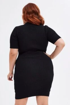 Black Knit Dress Short Sleeve Collared -You And All Fashion Store cdd1488 40r black 5