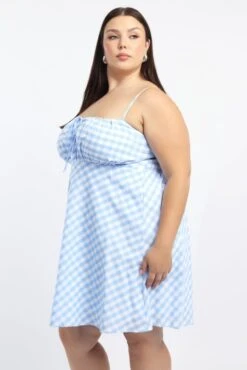 Blue Check Gingham Gather Bust Mini Dress -You And All Fashion Store cdd1495 125ab check 3