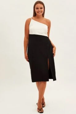 Black Midi Dress Asymmetrical Color Block -You And All Fashion Store cdd1508b 34rb black 3