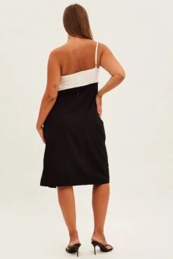 Black Midi Dress Asymmetrical Color Block -You And All Fashion Store cdd1508b 34rb black 5