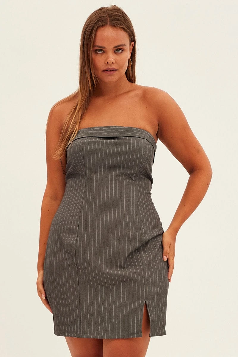 Grey Stripe Bodycon Dress Strapless 3 Grey Stripe Bodycon Dress Strapless - Image 3